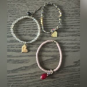 Lot of lizou stacking bracelets Gold and Pink Heart Charm Bracelet Set